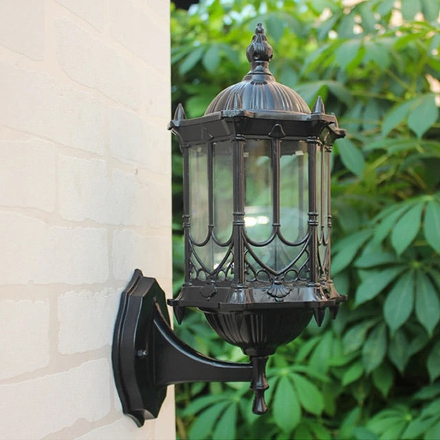 Hdc Vintage Bronze/Black Outdoor LED Waterproof Balcony Wall Light Creativity Tradition Glass Garden E27 Wall Lamp  - Warm White