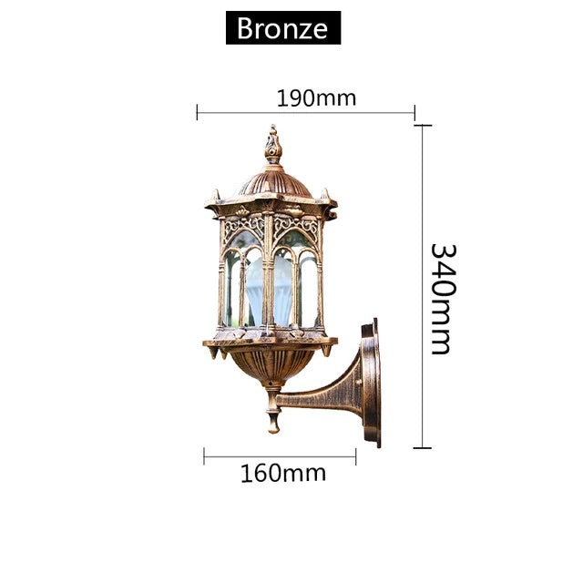 Hdc Vintage Bronze/Black Outdoor LED Waterproof Balcony Wall Light Creativity Tradition Glass Garden E27 Wall Lamp  - Warm White