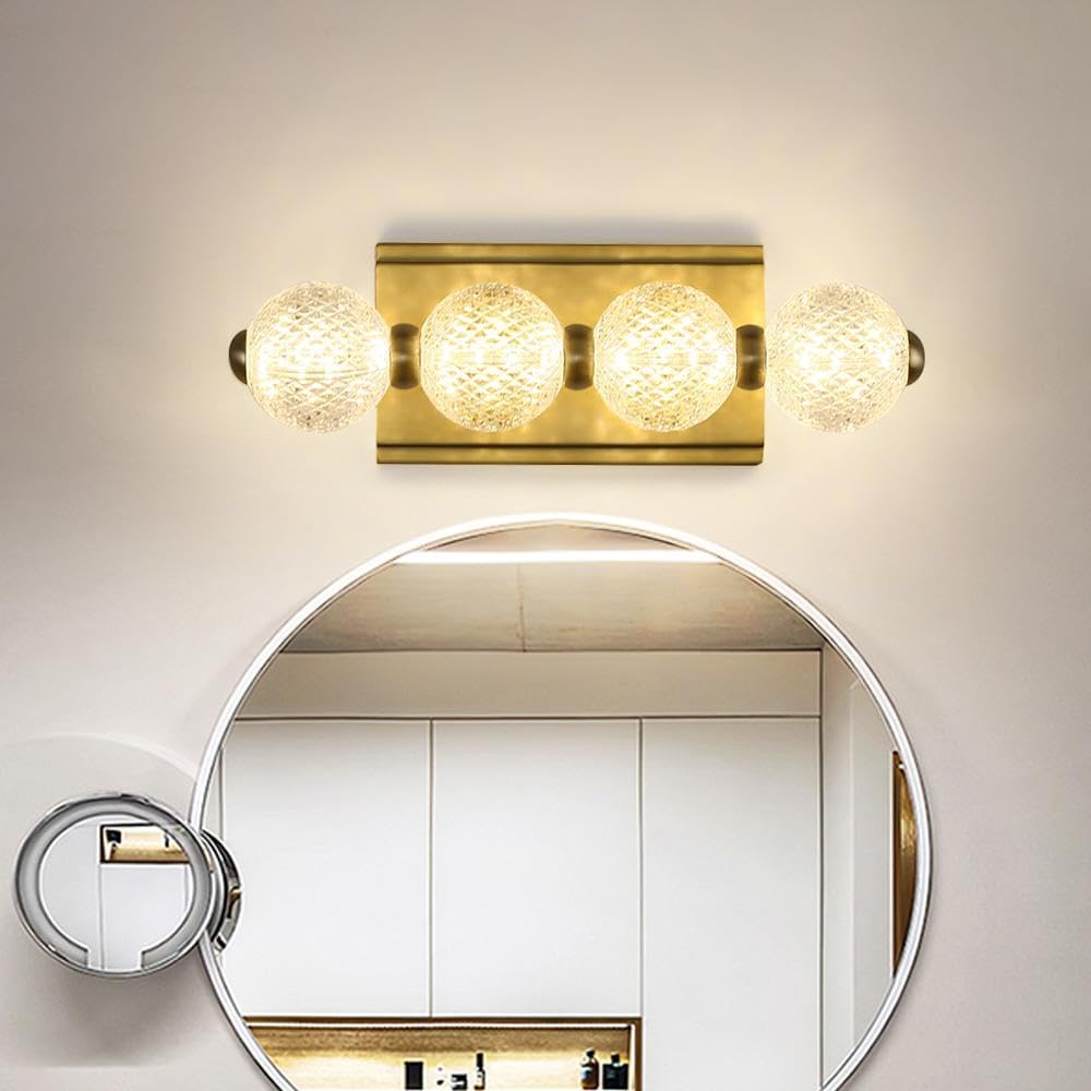 Hdc 4 Light Acrylic Glass Led Golden Body Led Wall Light Mirror Vanity Picture Lamp - Warm White