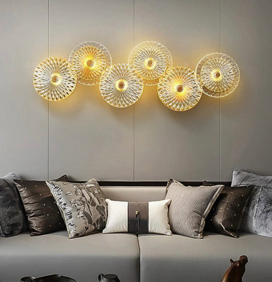 HDC 6 Light Modern Golden Glass Led Wall Art Lamp - Warm White