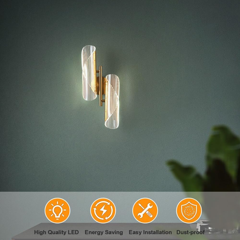 HDC Modern Gold Transparent 18w Curvy Led Wall Lamp Bedside Light