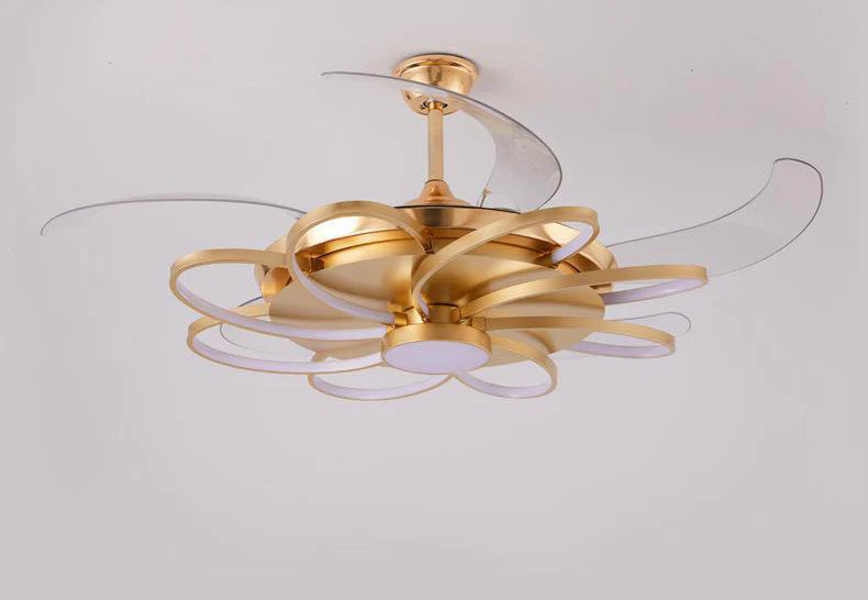 Hdc Invisible Golden Oval Rings Ceiling Fan Chandelier With Remote Control 4 Retractable Abs Blades