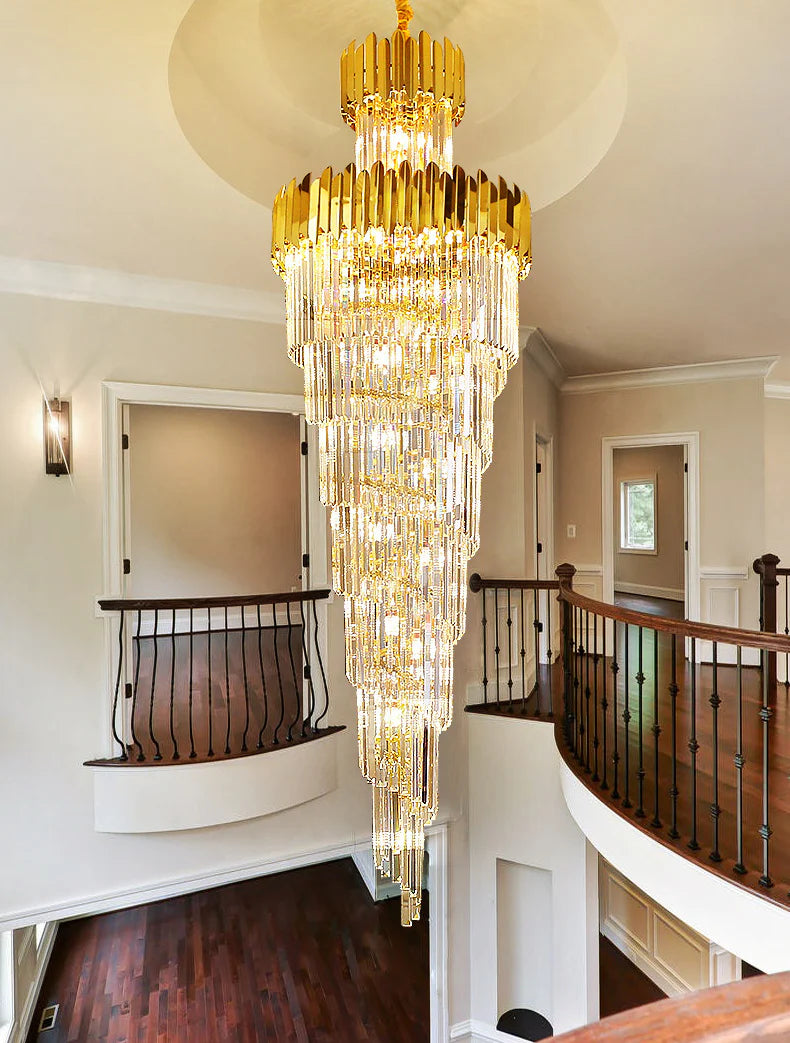 HDC 600*1800MM Golden Luxury Modern Crystal Double Height Chandelier For Staircase