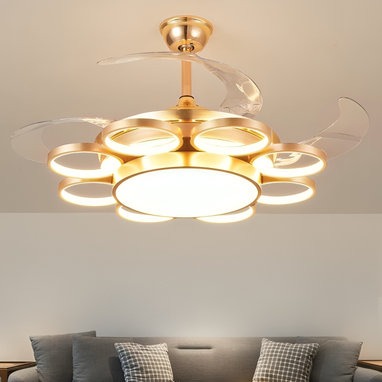 HDC Invisible Golden Rings Ceiling Fan Chandelier With Remote Control 4 Abs Blades - Warm White