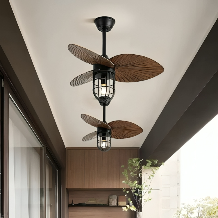 Hdc 36 Inch 3 Blade Industrial Wind Lamp Ceiling Fan Remote Controlled With Light - Dark Wood