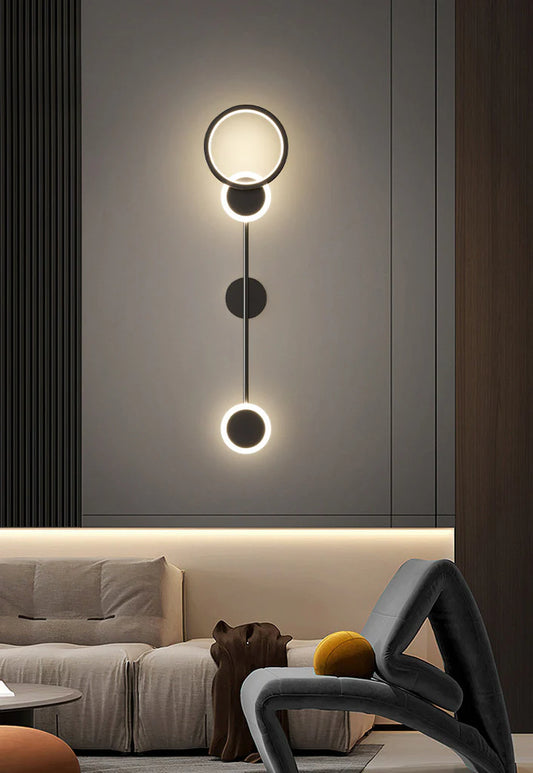 Hdc 600mm Led Black Long 3 Rings Wall Light - Tricolor