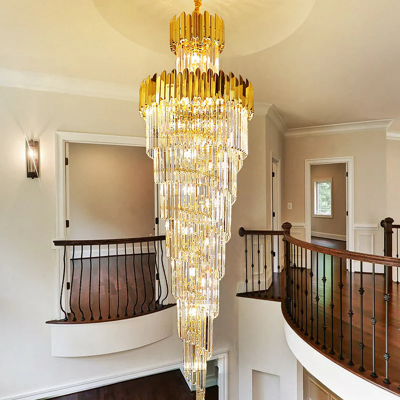 HDC 600*1800MM Golden Luxury Modern Crystal Double Height Chandelier For Staircase