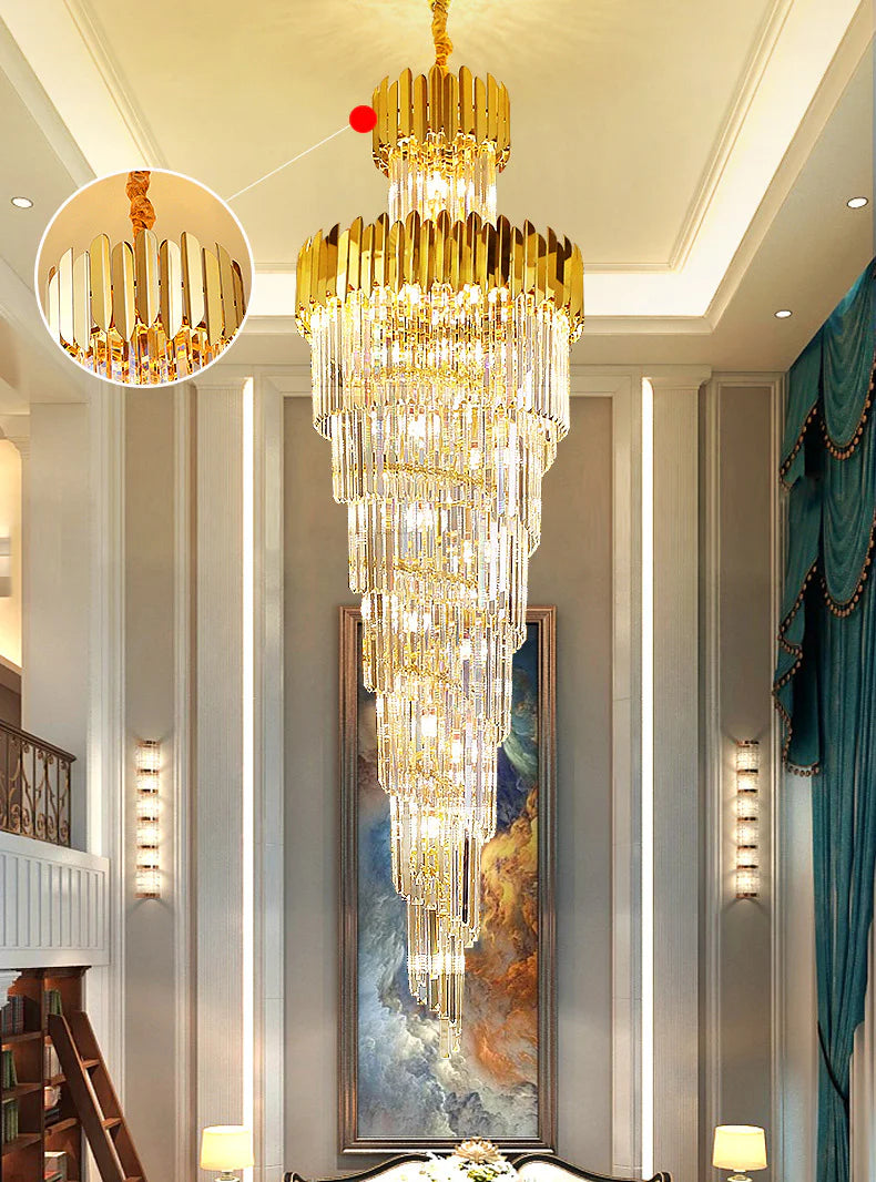 HDC 600*1800MM Golden Luxury Modern Crystal Double Height Chandelier For Staircase