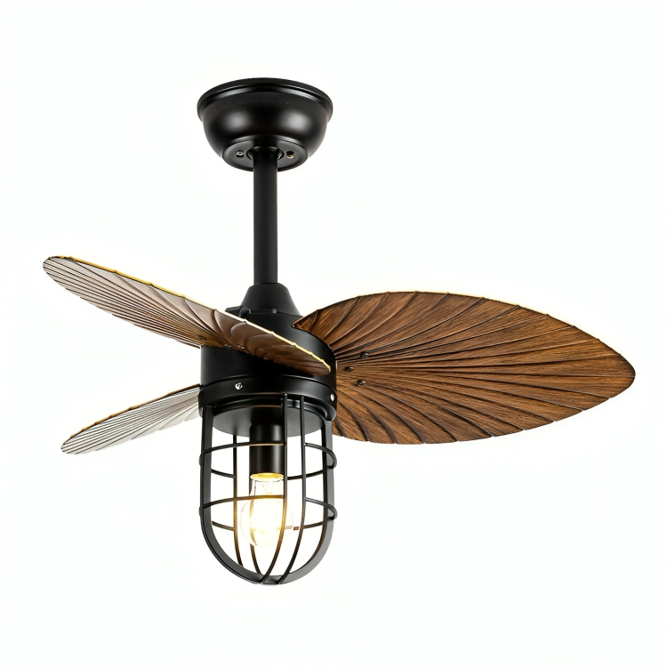 Hdc 36 Inch 3 Blade Industrial Wind Lamp Ceiling Fan Remote Controlled With Light - Dark Wood