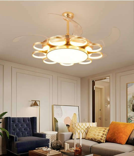 HDC Invisible Golden Rings Ceiling Fan Chandelier With Remote Control 4 Abs Blades - Warm White