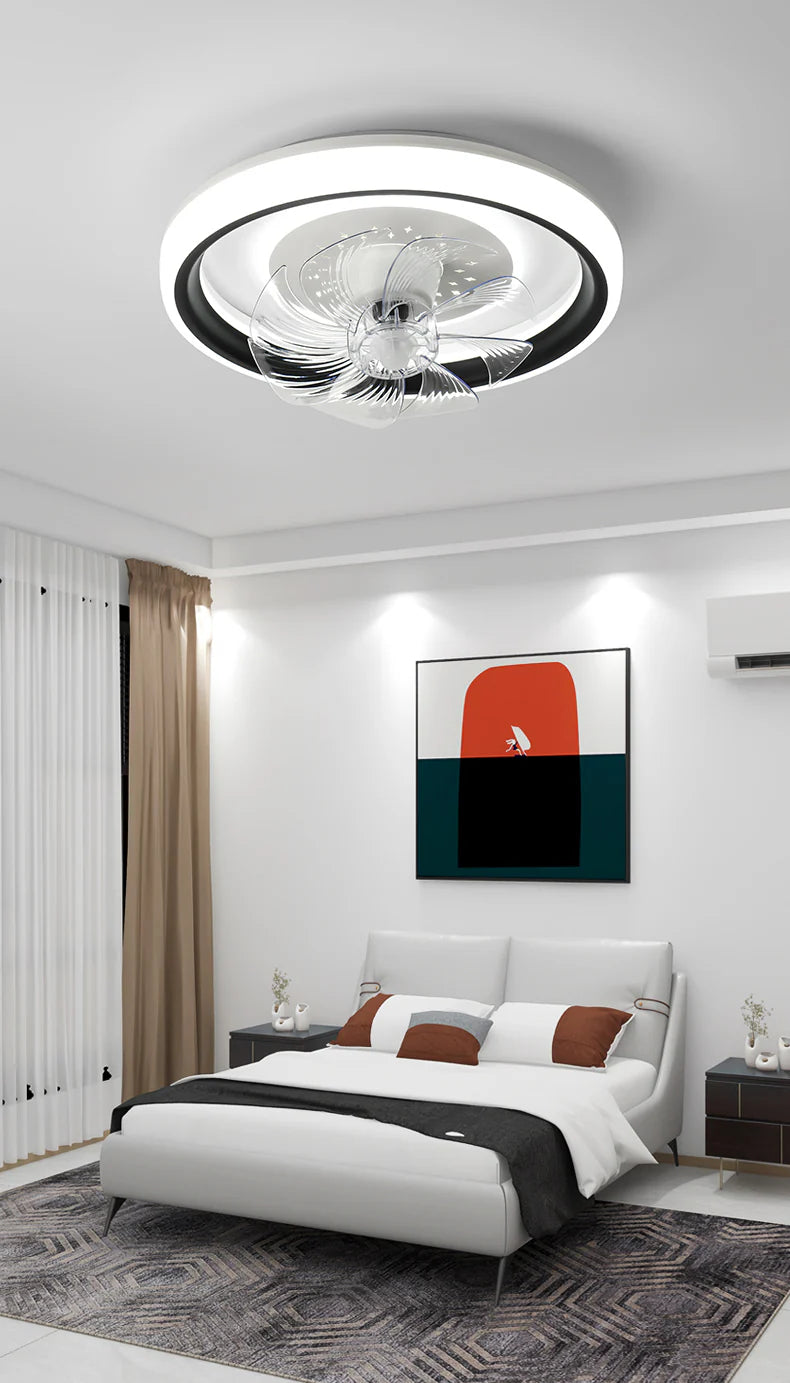 Hdc 500mm Round Black Low Height Ceiling Light With Fan Led Chandelier