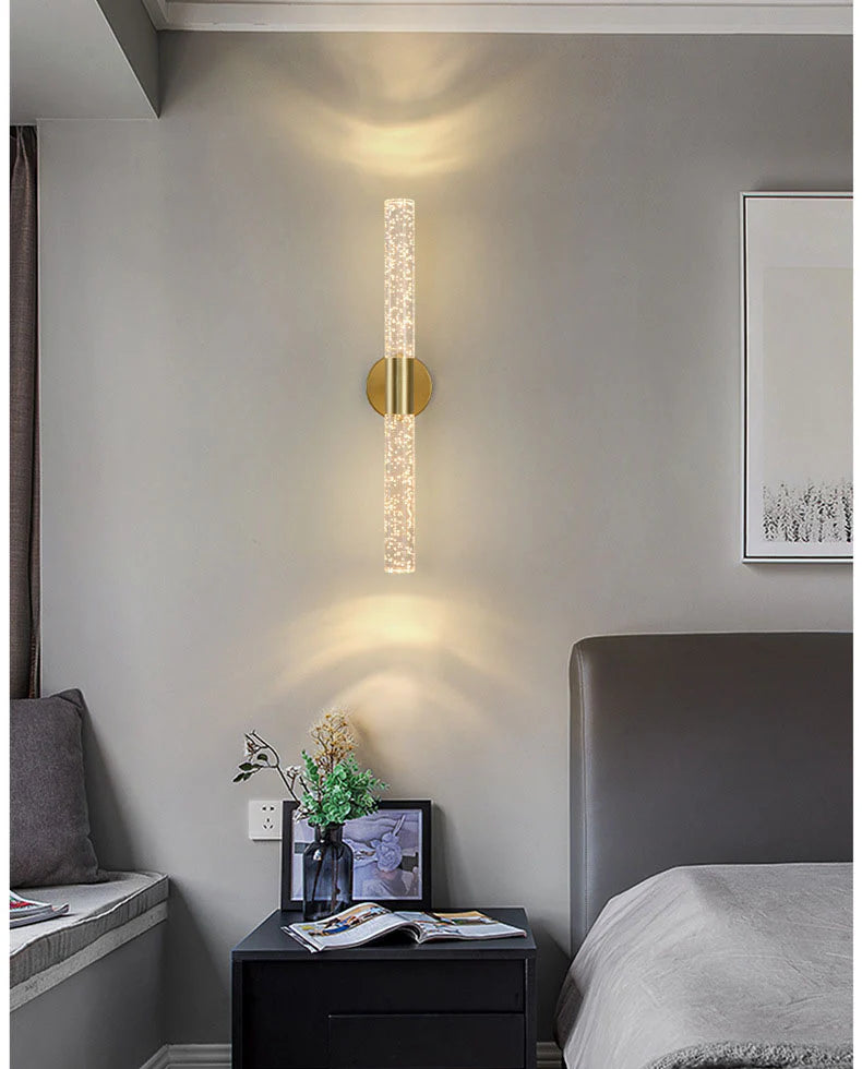 Hdc 600mm Led Electroplated Gold Crystal Long Metal Wall Light For Living Room Drawing Room - Tricolor