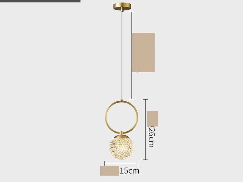 HDC 1 Light Led Gold Round Crystal Brass Pendant Lamp Chandelier Ceiling Light Dining Room - Warm White