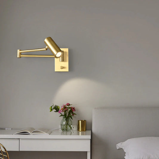 Hdc Led 6w Golden Bedside Wall Light With Adjustable Arm Spot - Warm White