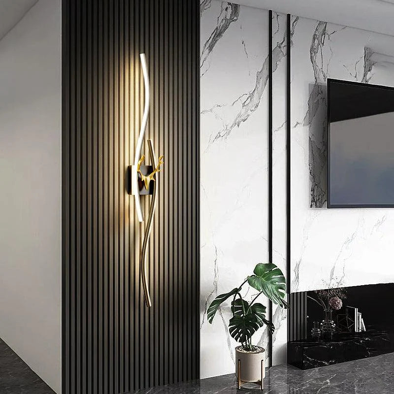 HDC 600/800mm Sleek Modern Black Gold Long Gold Deer Led Wall Lamp -Tricolor