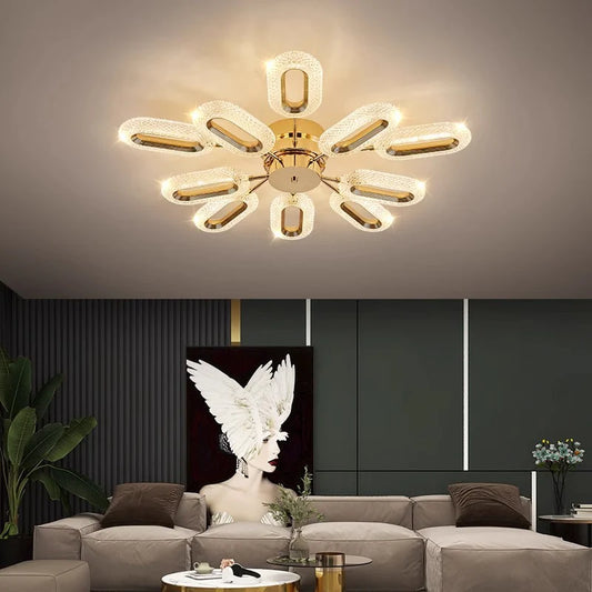 Hdc 10 Light Oval Crystal Gold Led Chandelier For Living Dining Room Light- Tricolor