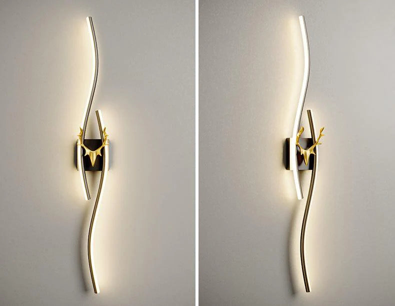 HDC 600/800mm Sleek Modern Black Gold Long Gold Deer Led Wall Lamp -Tricolor