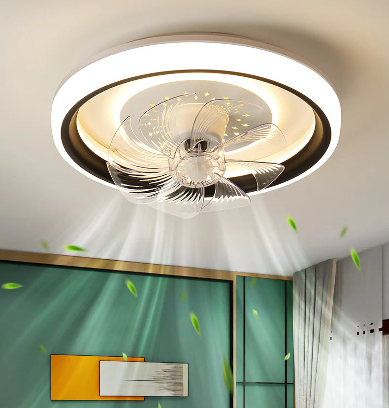 Hdc 500mm Round Black Low Height Ceiling Light With Fan Led Chandelier