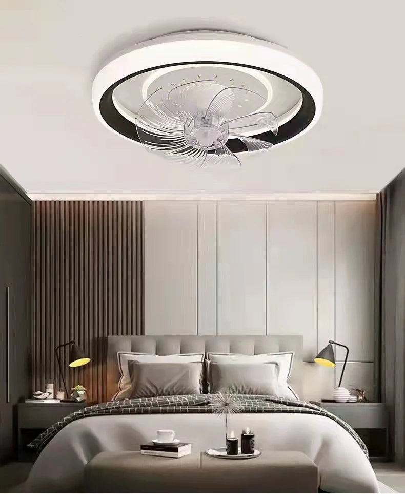 Hdc 500mm Round Black Low Height Ceiling Light With Fan Led Chandelier