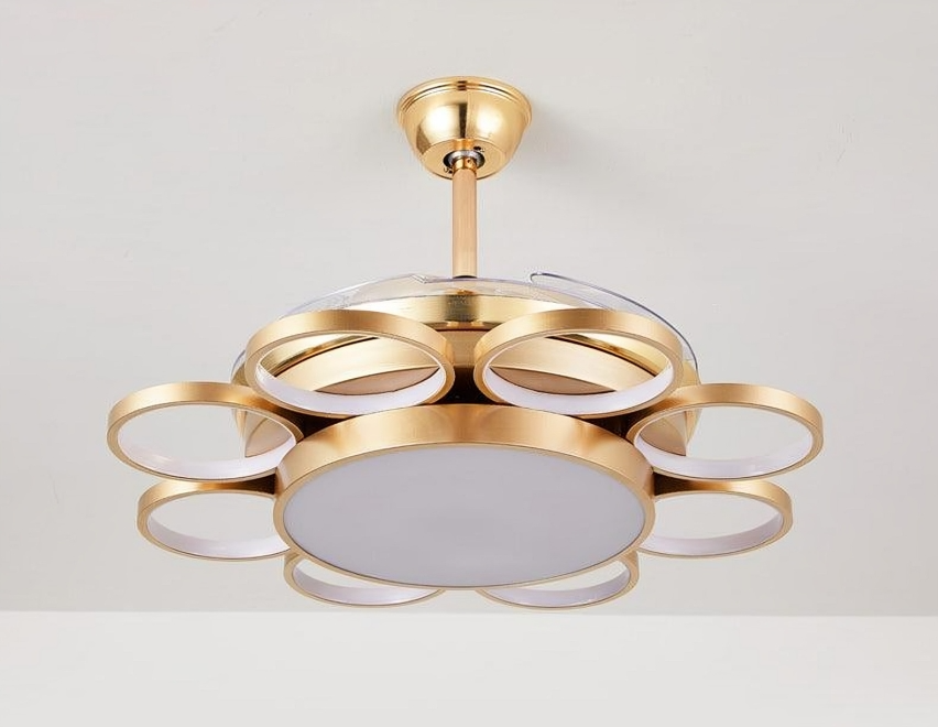 HDC Invisible Golden Rings Ceiling Fan Chandelier With Remote Control 4 Abs Blades - Warm White