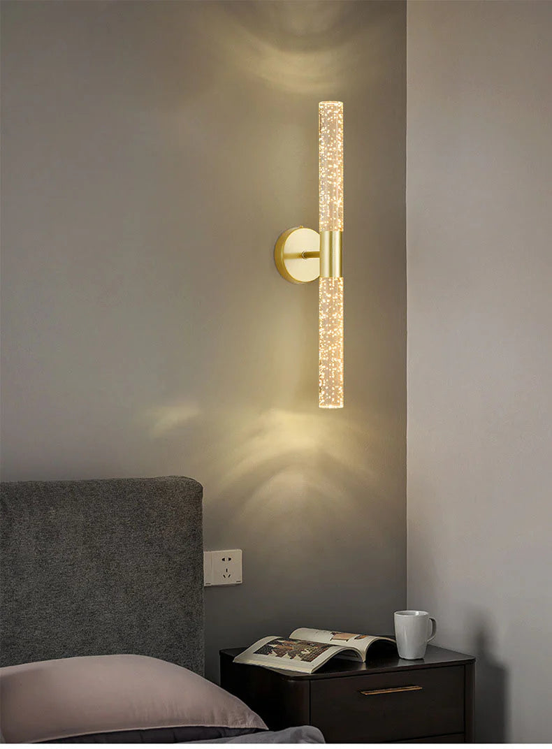 Hdc 600mm Led Electroplated Gold Crystal Long Metal Wall Light For Living Room Drawing Room - Tricolor