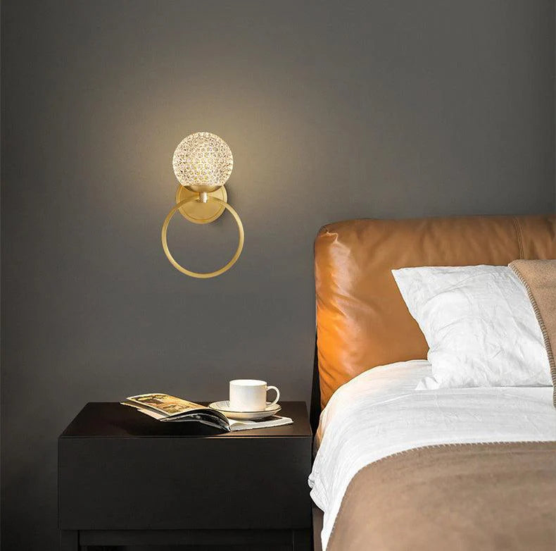 Hdc Led Ring Glass Crystal Gold Metal Wall Light - Warm White