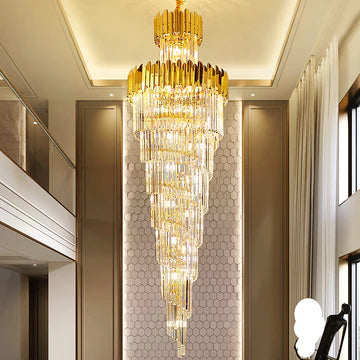 HDC 600*1800MM Golden Luxury Modern Crystal Double Height Chandelier For Staircase