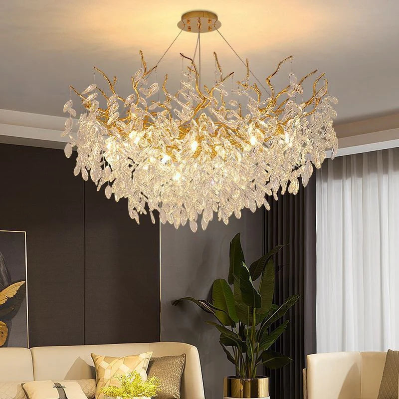 Hdc 800 Mm Crystal Gold Led Tree Chandelier Light For Living Room Round Dining Room Chandelier