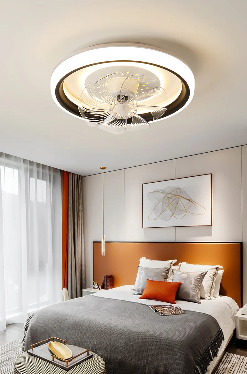 Hdc 500mm Round Black Low Height Ceiling Light With Fan Led Chandelier