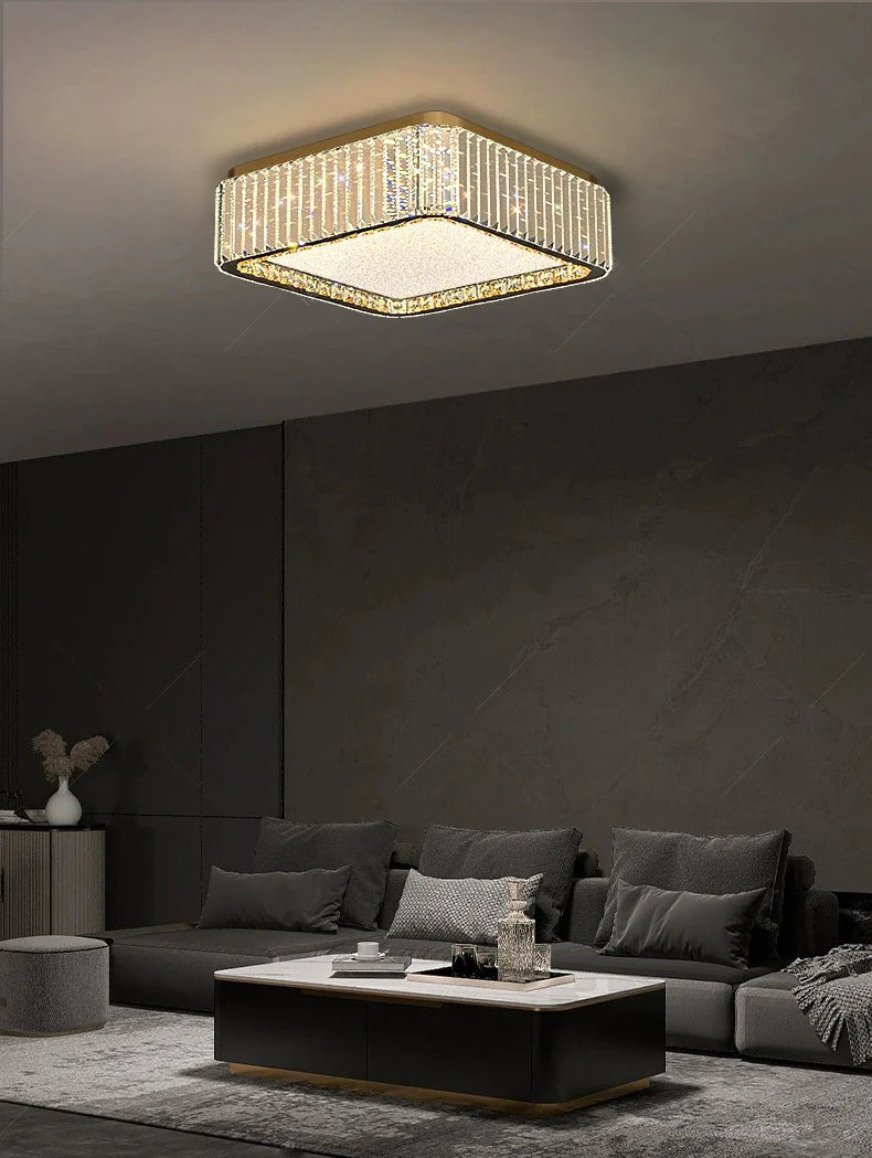 Hdc 500 Mm Round Square Crystal Surface Chandelier For Low Height Ceilings