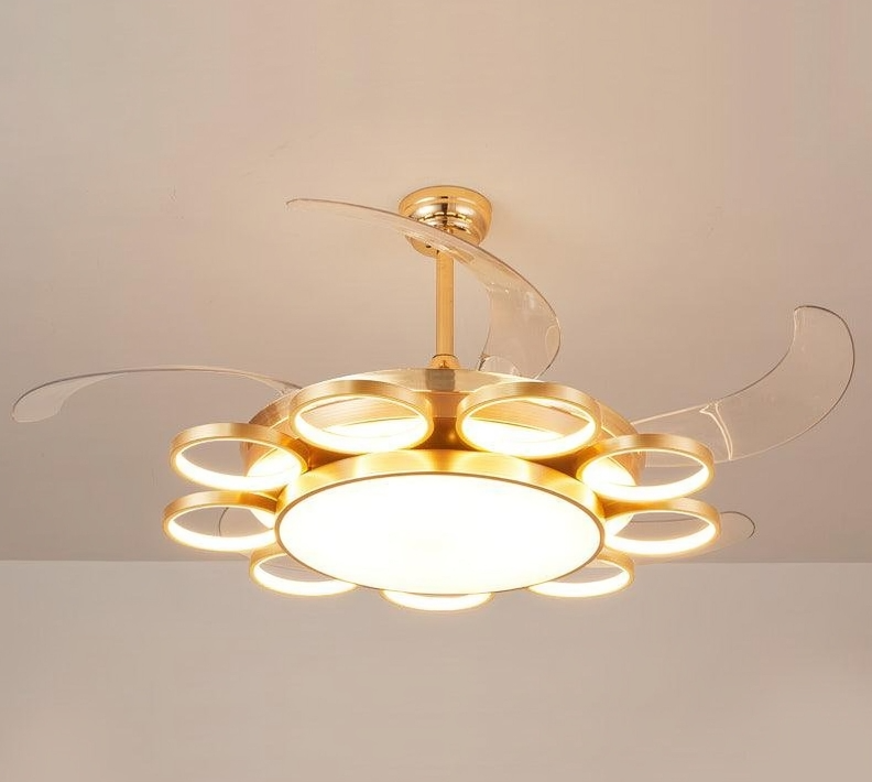 HDC Invisible Golden Rings Ceiling Fan Chandelier With Remote Control 4 Abs Blades - Warm White