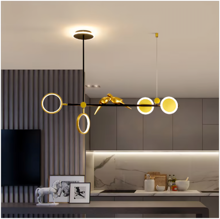 Hdc Gold/Black Modern Linear Led Chandelier Pendant Light Hanging Suspension Lamp - Tricolor