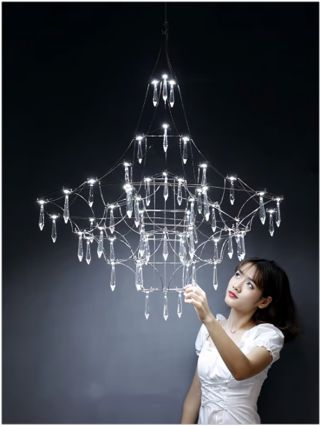 Hdc Modern Creative Stainless Steel Crystal Chandelier Firefly Hanging Lamp Living Room Kitchen Light Dining Room Lighting Fixture