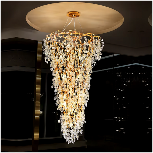 Hdc Tree Crystal Chandelier European Luxurious Glaze Chandeliers Lights Fixture Long Stairway Double Height Chandelier