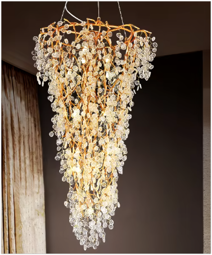 Hdc Tree Crystal Chandelier European Luxurious Glaze Chandeliers Lights Fixture Long Stairway Double Height Chandelier