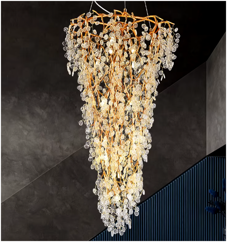 Hdc Tree Crystal Chandelier European Luxurious Glaze Chandeliers Lights Fixture Long Stairway Double Height Chandelier