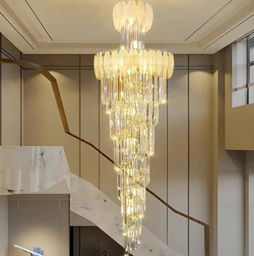 HDC 600*1800MM Golden Luxury Modern Crystal Double Height Chandelier For Staircase