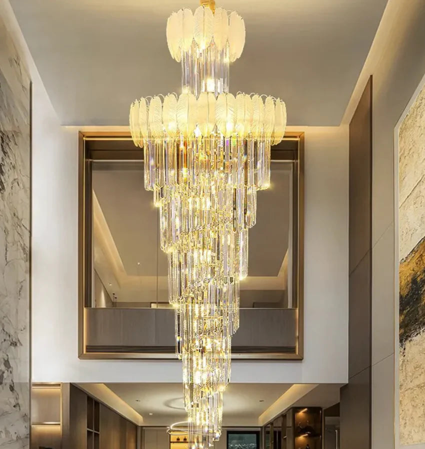 HDC 600*1800MM Golden Luxury Modern Crystal Double Height Chandelier For Staircase