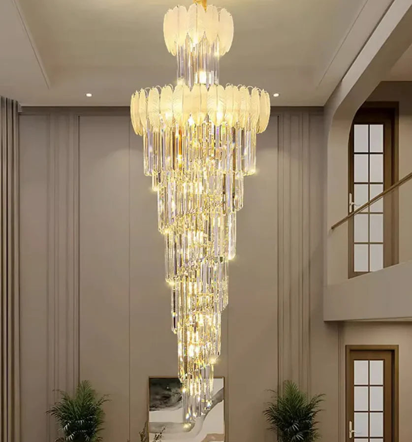 HDC 600*1800MM Golden Luxury Modern Crystal Double Height Chandelier For Staircase