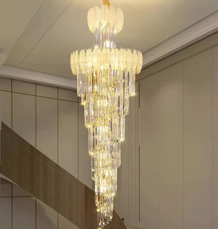 HDC 600*1800MM Golden Luxury Modern Crystal Double Height Chandelier For Staircase