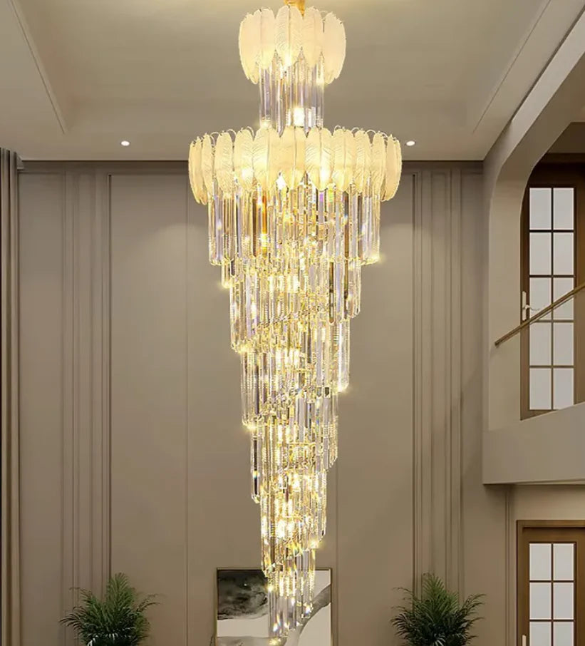 HDC 600*1800MM Golden Luxury Modern Crystal Double Height Chandelier For Staircase