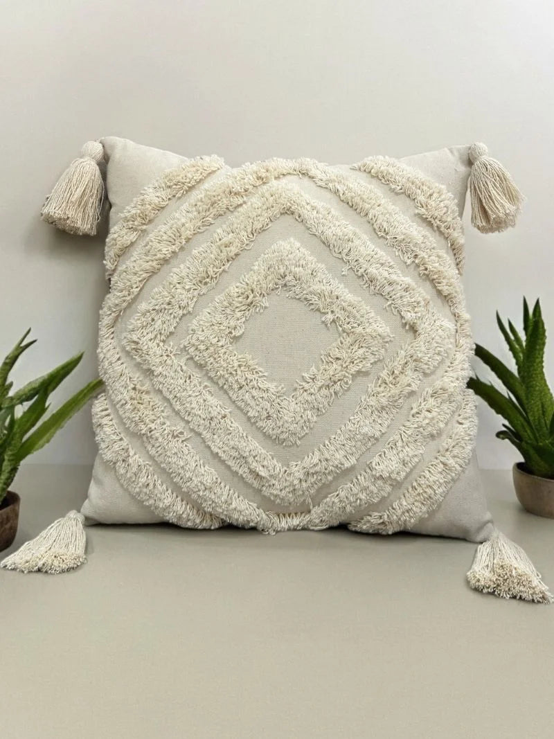 Hdc Luxury Cotton Handmade Decorative Boho Throw Pillow Covers with Tassels 16″X16″ for Decorative Sofa Couch Living Room Indoor Outdoor Chair Farmhouse