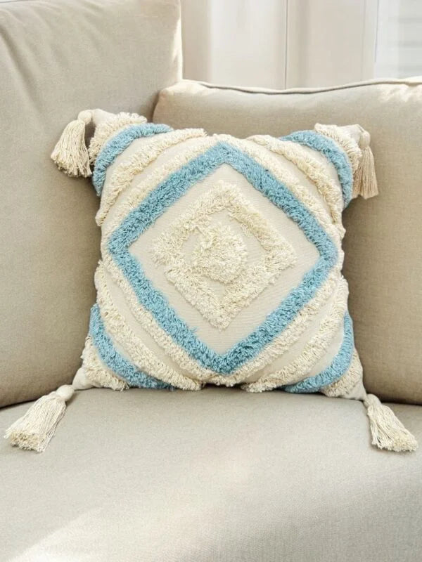 Hdc Luxury Cotton Handmade Decorative Boho Throw Pillow Covers with Tassels 16″X16″ for Decorative Sofa Couch Living Room Indoor Outdoor Chair Farmhouse