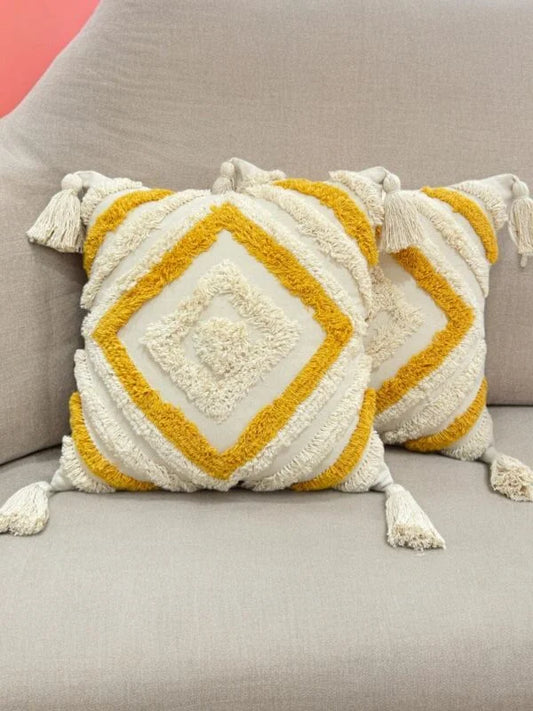 Hdc Luxury Cotton Handmade Decorative Boho Throw Pillow Covers with Tassels 16″X16″ for Decorative Sofa Couch Living Room Indoor Outdoor Chair Farmhouse