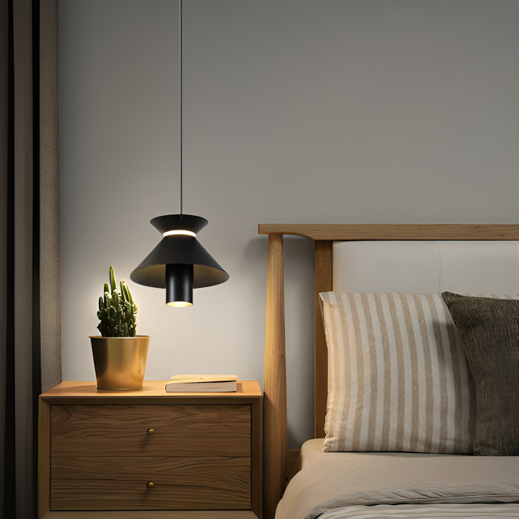 HDC Led 1 Light Black Modern Pendant Bedside Ceiling Lights - Warm White