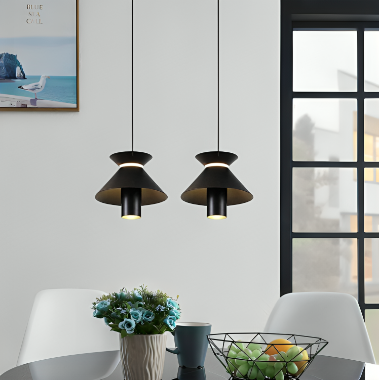 HDC Led 1 Light Black Modern Pendant Bedside Ceiling Lights - Warm White