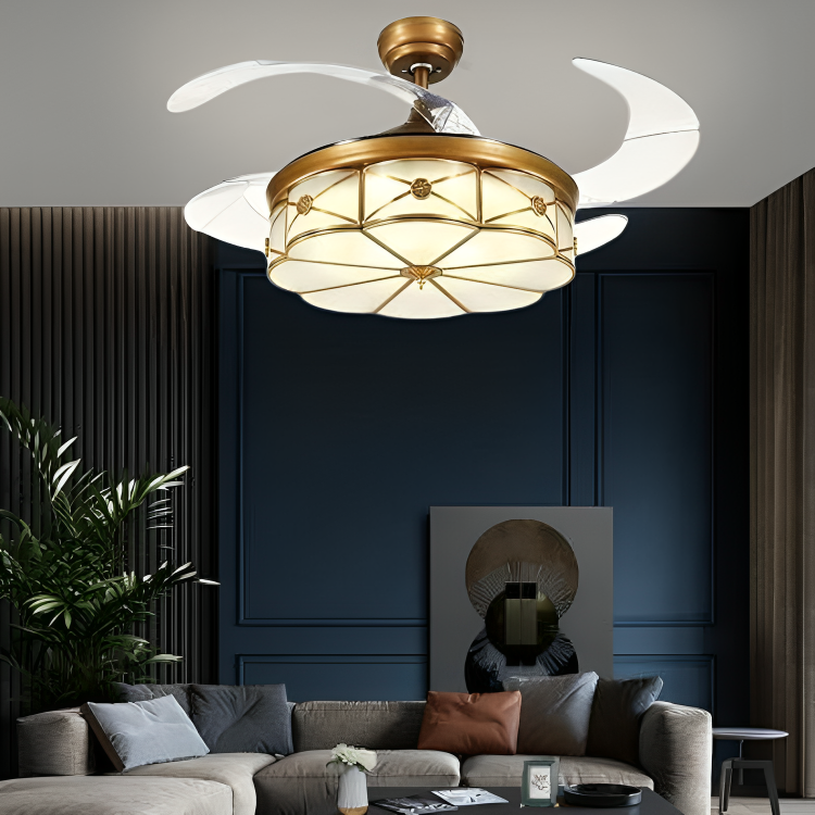 HDC Modern Minimalist Fan Light/Chandelier For Living Room Bedroom Ceiling Fan Light Ceiling Lighting with Glass Lampshade(Gold)