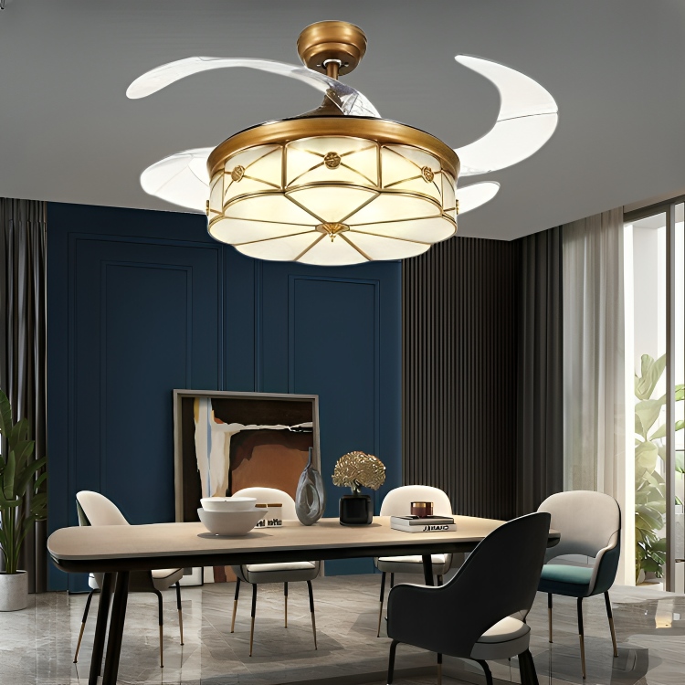 HDC Modern Minimalist Fan Light/Chandelier For Living Room Bedroom Ceiling Fan Light Ceiling Lighting with Glass Lampshade(Gold)