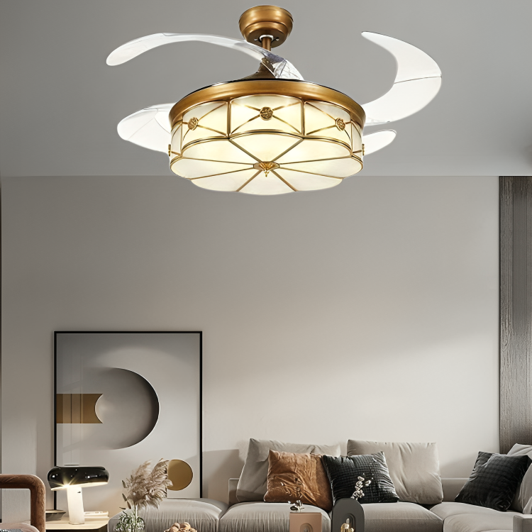 HDC Modern Minimalist Fan Light/Chandelier For Living Room Bedroom Ceiling Fan Light Ceiling Lighting with Glass Lampshade(Gold)