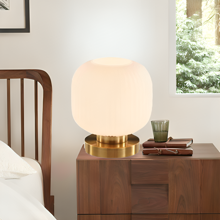 HDC Gold White Ribbed Glass Shade Globe nightstand Small Table lamp